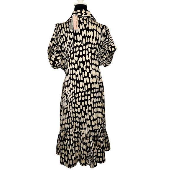 Chicos Black Label Big Bow Poplin Midi Dress NWT Size Large Black and Ivory - Picture 3 of 5